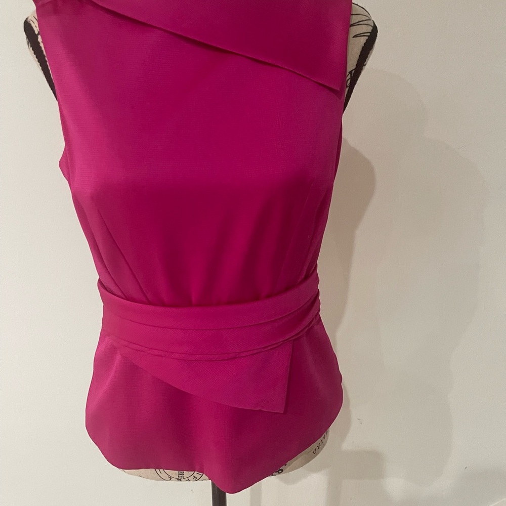 Karen Millen Bright Fuchsia Sleeveless Top UK 10 US 6 Structured Draped Blouse